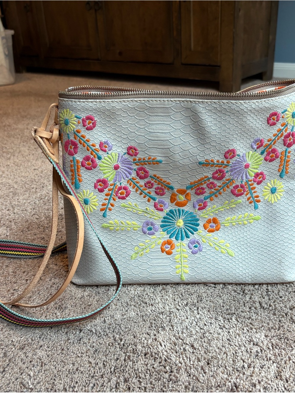 Consuela Light Blue Embroidered Floral Crossbody
